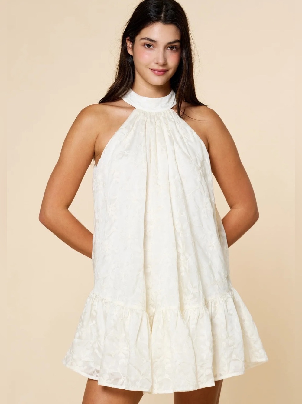 HOH 1060 Halter Neck Ruffle Hem Dress